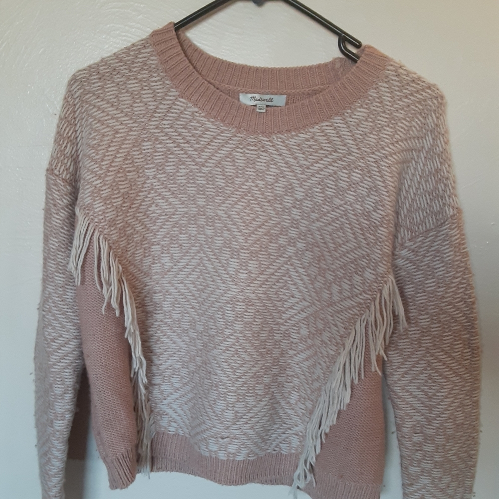 Madewell Blush Sweater Sz XXS Pink White Fringe Wednesdays